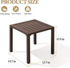 Side Table, Brown Aluminum Square Patio End Table, 15.75 Inch