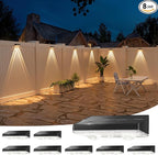 NIORSUN Solar Fence Lights,8 Pack Solars Deck Light,Warm White Color,Outdoor Bulb Waterproof Led IP65,Power Patio Lamp with Lenses for Outside/Backyard/Railing/Yard(Black)