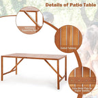 Tangkula 67" Acacia Wood Outdoor Dining Table for 6, Rectangle 6-Person Patio Table with 2" Umbrella Hole & Spacious Slatted Tabletop, Indoor Outdoor Dining Furniture for Deck, Garden, Poolside & Yard