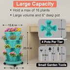 Vertical Planter 4 Tier Stackable Planters Garden Planters Strawberry Herb Flower and Vegetable Planter Indoor Outdoor Gardening Pots with Removable Wheels and Tools
