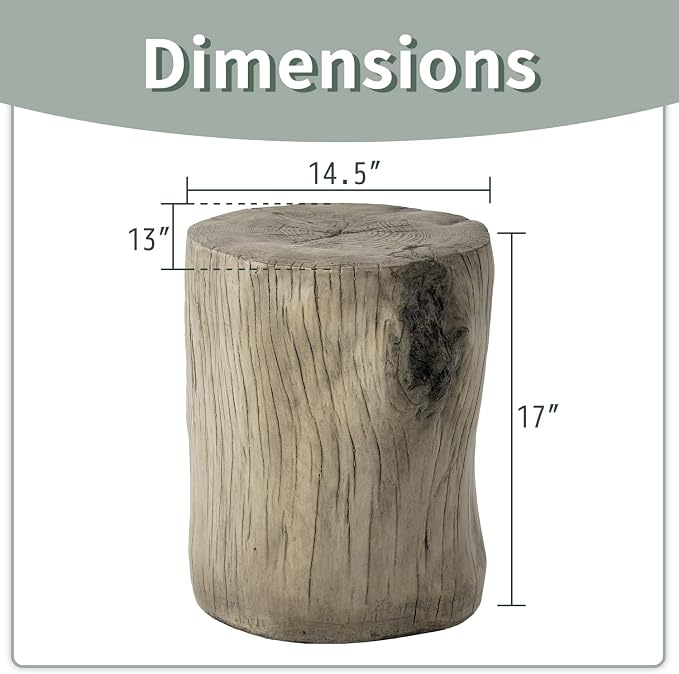 Side Tables Set of 2, Light Grey Faux Wood Stump Style, Indoor Outdoor