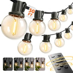 addlon Outdoor String Lights 50FT G40 with Remote, 27 LED Shatterproof Bulbs, Dimmable Patio Globe Lights Waterproof, Hanging Outside Lighting for Backyard, Garden, Deck, Balcony, Porch, Café, Decor