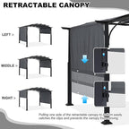 MASTERCANOPY 10x10ft Outdoor Retractable Pergola with Sun Shade Canopy Patio Metal Garden Pergola,Dark Grey
