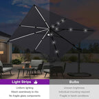 PURPLE LEAF 10 Feet Patio Umbrella with Base Outdoor Cantilever Solar Powered LED Swivel Square Umbrella Aluminum Offset Umbrella with 360-degree Rotation for Garden Deck Pool Patio Light Grey