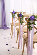 Artificial Pew Flowers, Set of 10 Purple Rose Chair Decor for Weddings