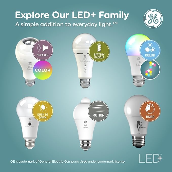 GE LED+ Dusk to Dawn A19 LED Light Bulbs, Automatic On/Off Outdoor Light, Daylight, 8.5W (3 Pack)