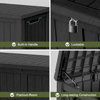 150 Gallon Outdoor Deck Box, Lockable Waterproof Outdoor Storage Boxes For Garden Tools,Indoor Cushions,Accessories Outside Storage Resin Weatherproof Container(Black)