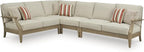Signature Design by Ashley Clare View Left-Arm Facing Contemporary 4-Piece Outdoor Sectional with Cushion and 6 Throw Pillows, Beige