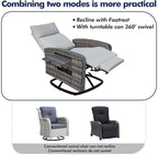 Outdoor Recliner Chair, Wicker Patio Recliners with Adjustable Backrest and Extended Foot Rest, Reclining Patio Chairs with Flip Table & Removable Cushion Cover for Porch