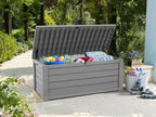 Keter Westwood 150 Gallon Resin Large Outdoor Storage Box for Patio Furniture, Outdoor Cushions, Garden Tools and Pool Floats, Light Grey