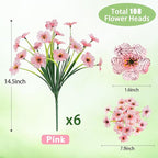 MACTING Artificial Flowers for Outdoors 6 Bundles UV Resistant Fake Flowers No Fade Faux Plastic Flowers for Hanging Planters Window Patio Porch Yard Garden Indoor Outside Spring Decoration,Pink