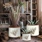 YBX Terracotta Pots Inch with Drainage Holes, Bee Decor, Ceramic Pots for Indoor Plants Flower Pots Outdoor, Succulent, Herbs, Snake Plants (White, 8+6+4 Inch)