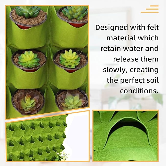 Hanging Planting Grow Bags, 90 Pockets Hanging Vertical Wall Planter Wall Mounted Grow Bag Outdoor Indoor Gardening Vertical Greening Flower Container, Planting Bags Storage Bags(1.1 m × 1.1 m, Green)