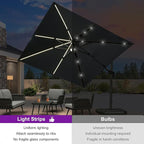 PURPLE LEAF 10 Feet Patio Umbrella with Base Outdoor Cantilever Solar Powered LED Swivel Square Umbrella Aluminum Offset Umbrella with 360-degree Rotation for Garden Deck Pool Patio, Grey