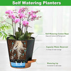 Orchid Pots with Holes, 6 Inch Self Watering Orchid Pot 2 Pack Plastic Plant Pots for Orchid, Flower (Black+Brown)