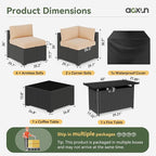 Aoxun 8 Piece Patio Furniture Set with 44” Fire Pit Table Wicker Rattan Patio Sectional Sofa Set Outdoor Seating Furniture with Thickened Cushion, Beige