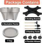 GameXcel Vertical Planter 4 Tier Stackable Planters Garden Planters Strawberry Herb Flower and Vegetable Planter Indoor Outdoor Gardening Pots with Removable Wheels and Tools