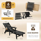 Patio Chaise Lounge Chair, Oversized Lounge Chair Outdoor with 5 Positions, HDPE, Patio Lounge Chair with Wheels & Cup Holder for Pool, Deck, Poolside,Black