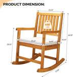 VINGLI Outdoor Rocking Chair, Weatherproof Rocker with Cushion, Wooden Rocking Bench Support 550 LBS for Patio, Yard, Garden, Outdoor or Indoors, Teak