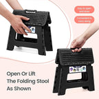 Delxo Folding Step Stool 9 Inch Non-Slip Foldable Stools for Kids & Adults Up to 300 LBS Kitchen Collapsible Fold Up Stepping Stool with Dotted 1 Pack Black
