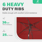 JEAREY 6.5x10 ft Rectangular Patio Umbrellas Rectangle Outdoor Umbrella with Push Button Tilt and Crank, Market Table Umbrella 6 Sturdy Ribs UV Protection for Poolside Garden Backyard Deck, Red