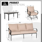 MFSTUDIO 5 Seats Large Metal Patio Conversation Sets, 4 Pieces Outdoor Patio Furniture Sofa with 2 Motion Chairs, 1 3-seat Sofa and Table for Outside Balcony Backyard Poolside