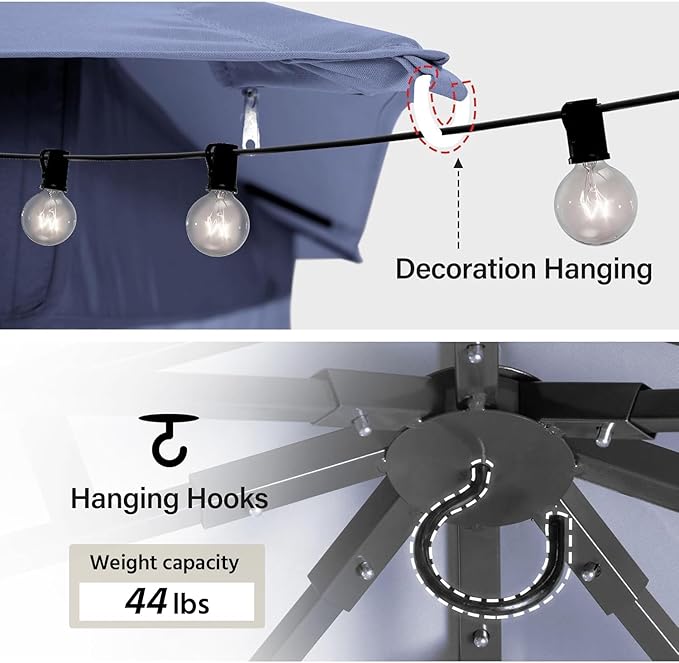 LAUSAINT HOME Semi-Permanent Outdoor Patio Gazebo 10'x20', Heavy Duty Party Tent Shelter with Double Roofs, Mosquito Nettings and Privacy Screens for Backyard, Garden, Lawn, Navy Blue