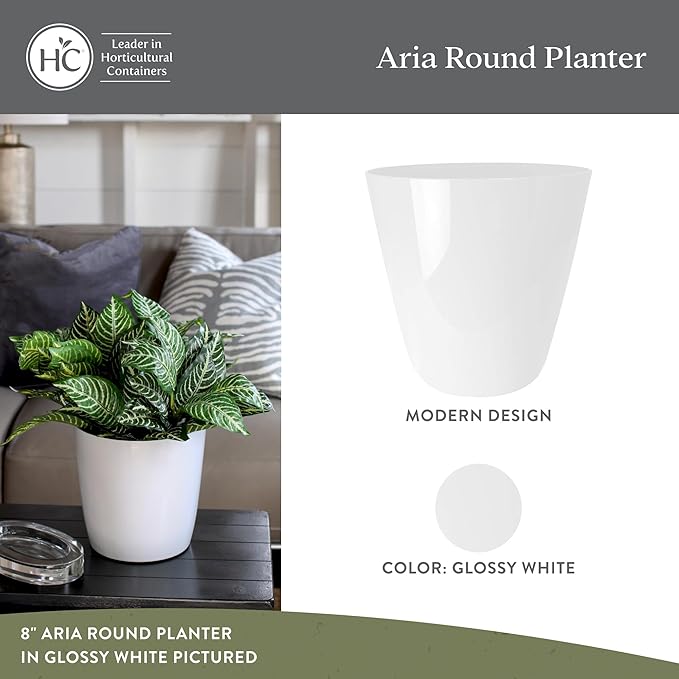 The HC Companies Aria Round Self-Watering Pot - Lightweight Plastic Planter for Herbs & More - Durable Plant Pots for Indoor Plants & Outdoor Plants (12" Glossy White, Pack of 2)