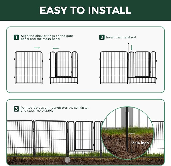 FXW Garden Fence Outdoor for The Yard – 24in x 30.4ft Heavy Duty Metal Animal - Image 4
