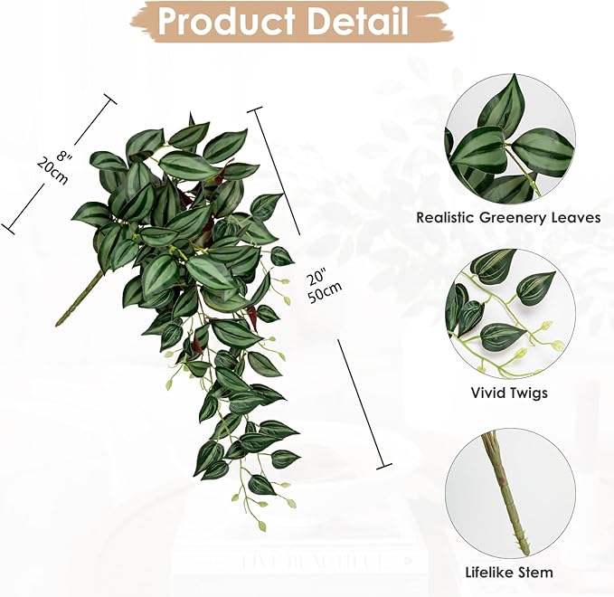 Artificial Wandering Jew Hanging Plant, 2 Pack, 26-Inch Green PVC