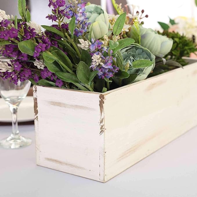 Efavormart 18"x6" Whitewash Wood Planter Box with Plastic Liner, DIY Rustic Rectangle Wooden Box for Succulents, Wedding Table Centerpieces and Farmhouse Party Decor