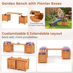 Giantex 2-in-1 Outdoor Bench with 2 Raised Garden Beds, Wood with Teak Oil Finish, Garden Bench Seat with Planter Boxes for Porch Balcony Lawn Yard, DIY Assembly, 42"x11"x11.5"