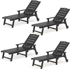 LUE BONA Outdoor Chaise Lounge Chairs Set of 4, HDPS Chaise Lounger, 5 Positions Adjustable Lounge Chairs, Pool Lounge Chair with Wheels for Poolside, Black