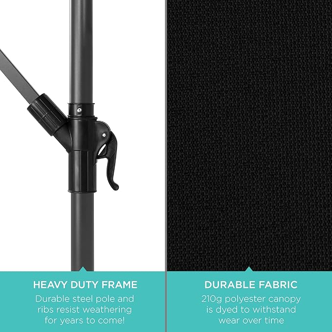 Best Choice Products 10ft Solar LED Offset Cantilever Hanging Market Patio Umbrella, 8 Sturdy Ribs, Easy Adjustment - Black