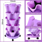 Umigy 2 Set 5 Tier Stackable Planters Vertical Garden Planters for Strawberry Herb Flower and Vegetable Indoor Outdoor Gardening Pots with Removable Wheels and Bottom(Purple)