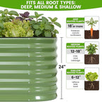 Galvanized Raised Garden Bed Outdoor 24'' Deep | Oval Metal Garden Beds with Easy Assembly & Planter Box for Planting Deep Root Vegetables Fruits Flowers, 4x2x2ft OliveGreen 2Pcs