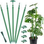 Extendable Plant Stakes,Adjustable Length from 17.9IN to 42.3IN Monstera Support Stakes with Clips,Sturdy Plant Stakes for Indoor Outdoor,Garden Sticks for Tomato,Orchid,Climbing Plants- 5Pack