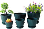 7.5/6.5/5.5/4.9/4.2/3.5 Inch Plant Pots with Saucers & Drain Holes - Indoor/Outdoor Flower Pots for Succulents, Herbs, Cactus - Modern Lightweight Durable Planter Set, Dark Green