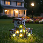 Solar Garden Statue Owl Decor – Cute Owl Family Figurines with LED Succulent Lights, Waterproof Outdoor Yard Art Ornaments for Patio, Lawn, Porch, Housewarming Gifts for Women Mom
