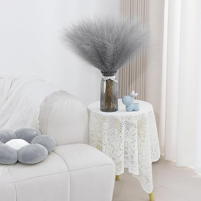 Artificial Plants Greenery: 30 Pcs Grey Faux Pampas Grass, 21.7 Inch Silk