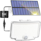 Peasur 1 Pack Solar Motion Lights Outdoor, 318 LED Solar Security Light with 3 Modes, IP65 Waterproof Powered Flood Lights for Outside Patio Garage Yard, (Cool Light,White Frame)
