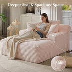 66" Chaise Lounge Chair Indoor, Oversized Boneless Couch Comfy Upholstered Sleeper Sofa Bed with 3 Pillows, Corduroy Cloud Reading Chair for Living Room No Assembly Required, Pink