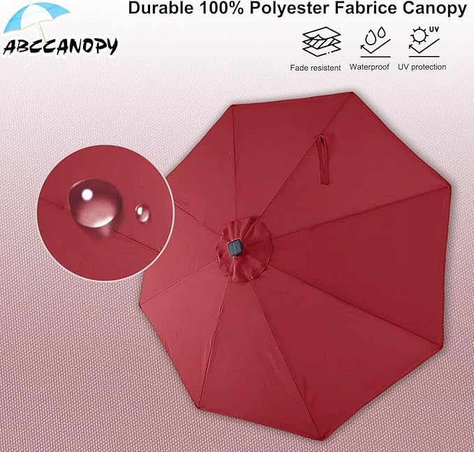 ABCCANOPY Durable Solar Led Patio Umbrellas with 32LED Lights 11FT (Burgundy)