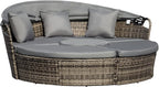 Outsunny 4-Piece Round Convertible Daybed with Cushions, Outdoor PE Rattan Patio Wicker Sofa Set, Sunbed with Adjustable Sun Canopy, Sectional Sofa, 2 Chairs, Table, 3 Pillows, Gray