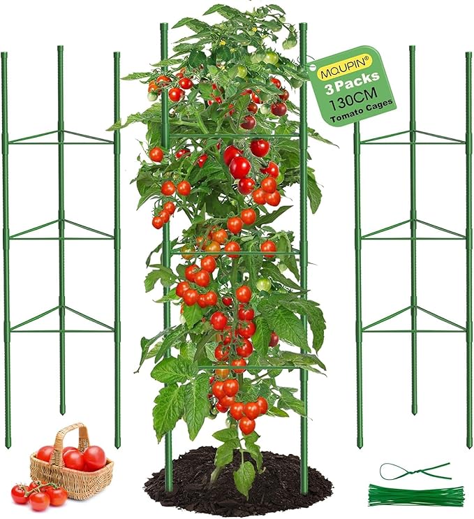 6 Pack Tomato Cages, 51.2in Tomato Plant Support Stakes Heavy-Duty, Garden Tomato Cages & Trellis for Climbing Vegetables, Tomatoes, Peppers, and Potted Plants(6)
