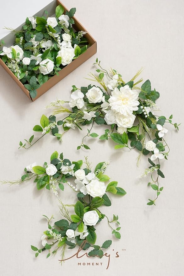 Artificial Eucalyptus Garland Runner, 6 ft White Olive Wedding Table Decor