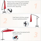 Yaheetech 10FT Solar Offset Umbrella with 32 LED Lights Cantilever Hanging Outdoor Umbrellas Handy Crank & Cross Base for Lawn/Deck/Backyard/Pool Red