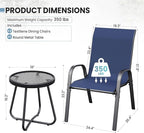 Patio Table and Chairs Set - 3 Piece Outdoor Stackable Dinging Chairs for All Weather,Breathable Garden Furniture for Deck Garden Backyard (Navy Blue)