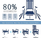 Oversized Rocking Chair Set of 2, Outdoor Rocking Chair for Adults, All Weather Resistant Porch Rocker for Lawn Garden, Navy Blue