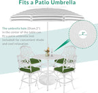 VIVIJASON 5-Piece Patio Swivel Bar Stools Set, All Weather Cast Aluminum Outdoor Bar Height Bistro Set with 4 Cushioned Bar Chairs & 38.5" High Bar Table w/Umbrella Hole for Backyard, Lawn, White